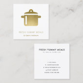 CARTE DE VISITE CARRÉ GLAM MINIMAL OR FAUX POT REPAS CHEF RESTAURANT (Devant / Derrière)