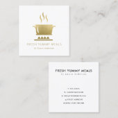 CARTE DE VISITE CARRÉ GLAM MINIMAL OR FAUX POT REPAS CHEF RESTAURANT (Devant / Derrière)