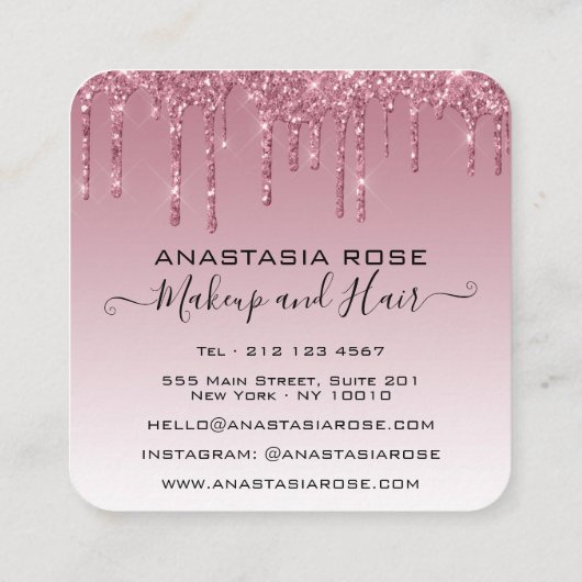 Carte De Visite Carré Glam Purple Rose Gold Parties scintillant Drives A (Dos)