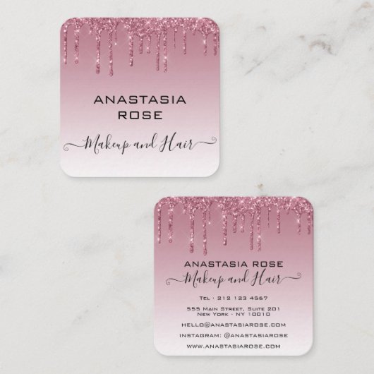 Carte De Visite Carré Glam Purple Rose Gold Parties scintillant Drives A (Devant / Derrière)