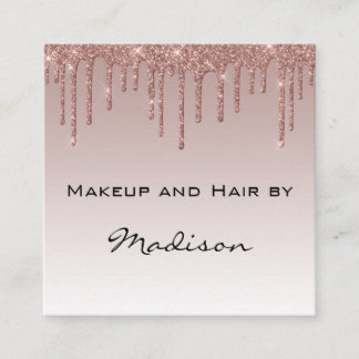 Carte De Visite Carré Glam Rose Gold Faux Paillettes Gouttes Artiste Maq