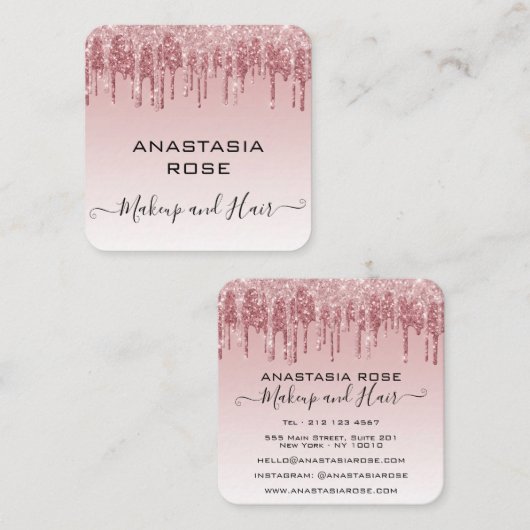 Carte De Visite Carré Glam Rose Rose Gold Parties scintillant Drives Art (Devant / Derrière)