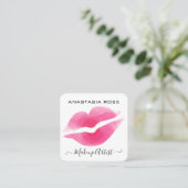 Carte De Visite Carré Glam White & Rose Lips Kiss Lipstick Artiste maqui (Debout devant)