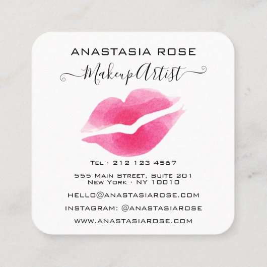 Carte De Visite Carré Glam White & Rose Lips Kiss Lipstick Artiste maqui (Dos)
