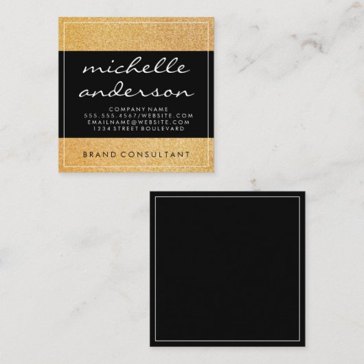 Carte De Visite Carré Glamor Parties scintillant or (Devant / Derrière)