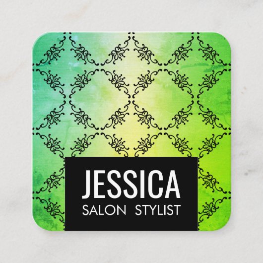 Carte De Visite Carré Glamour vert contemporain (Devant)