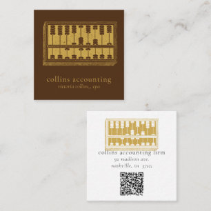 Carte De Visite Carré Gold Abacus QR Code Carré Brown Biz Card