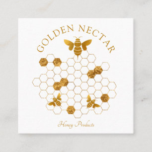 Carte De Visite Carré Gold Bee Honeycomb Logo Beekeeper Honey Products