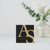 Carte De Visite Carré Gold Black Logo initials bold makeup qr code (Debout devant)