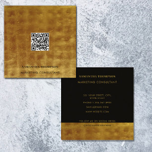 Carte De Visite Carré Gold & Black QR Code de luxe Médias sociaux