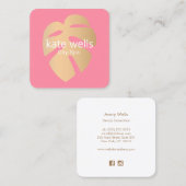 Carte De Visite Carré Gold Botanique Tropical Leaf Spa de beauté rose (Devant / Derrière)