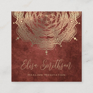 Carte De Visite Carré Gold Brown Mandala Yoga Guérison Méditation Nature