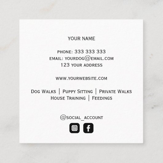 Carte De Visite Carré Gold Doberman chien Walker Trainer Chiot assis (Dos)