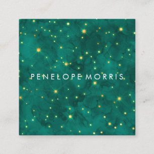 Carte De Visite Carré Gold et Turquoises Constellations Beauté Styliste 