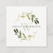 CARTE DE VISITE CARRÉ GOLD GREEN FOLIAGE INITIAL WREATH PROFESSIONAL (Devant)