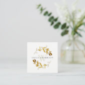 CARTE DE VISITE CARRÉ GOLD JAUNE FOLIAGE INITIAL WREATH PROFESSIONAL (Debout devant)