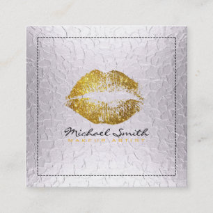 Carte De Visite Carré Gold Lips maquillage Artiste moderne Silver Metal