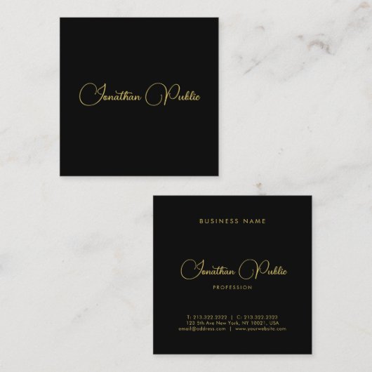 Carte De Visite Carré Gold Look Calligraphié Nom de script Simple Modèle (Devant / Derrière)