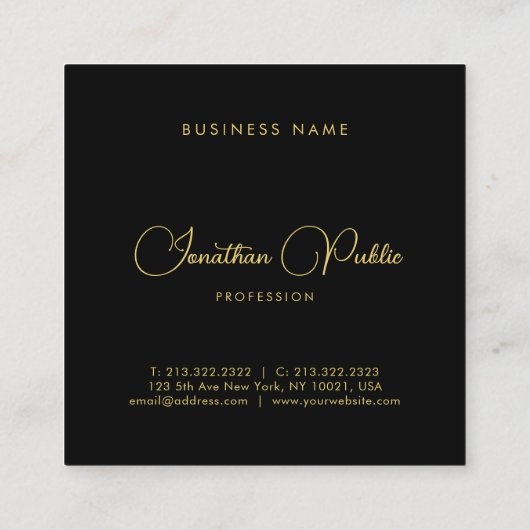 Carte De Visite Carré Gold Look Calligraphié Nom de script Simple Modèle (Dos)