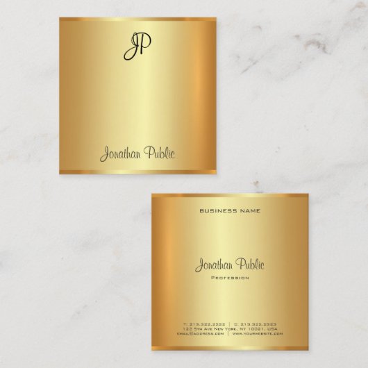 Carte De Visite Carré Gold Look Moderne manuscrit Monogramme Script (Devant / Derrière)