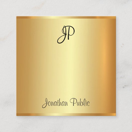Carte De Visite Carré Gold Look Moderne manuscrit Monogramme Script (Devant)