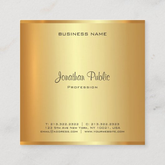 Carte De Visite Carré Gold Look Moderne manuscrit Monogramme Script (Dos)