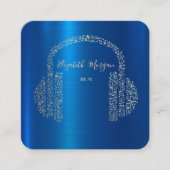 Carte De Visite Carré Gold Music Notes Casque DJ Blue Metallic (Devant)