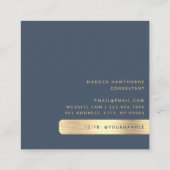 Carte De Visite Carré Gold Navy Blue Moderne Simple Minimal Brossé Métal (Dos)