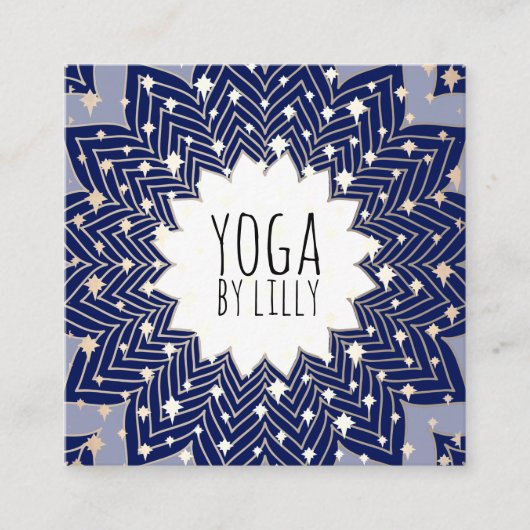 Carte De Visite Carré Gold Stars Blue Lotus Mandala Flower (Devant)