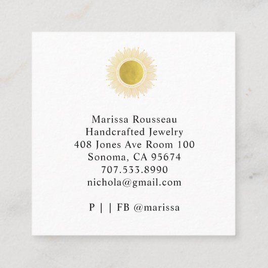 Carte De Visite Carré Gold Sun Faux Foil Mandala Black Jewelry Designer (Dos)