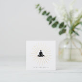 Carte De Visite Carré *~* Gold Sun Rays Man Meditation Yoga Pose (Debout devant)