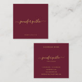 Carte De Visite Carré Gold Text Script Name Glossy Luxury Burgundy Red (Devant / Derrière)