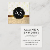 Carte De Visite Carré Gold Trim et Pois / Monogramme classique (Devant / Derrière)