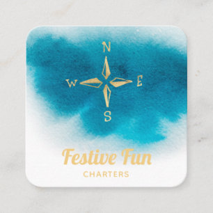 Carte De Visite Carré *~* Golden Compass Beach Océan Blanc Turquoise Me