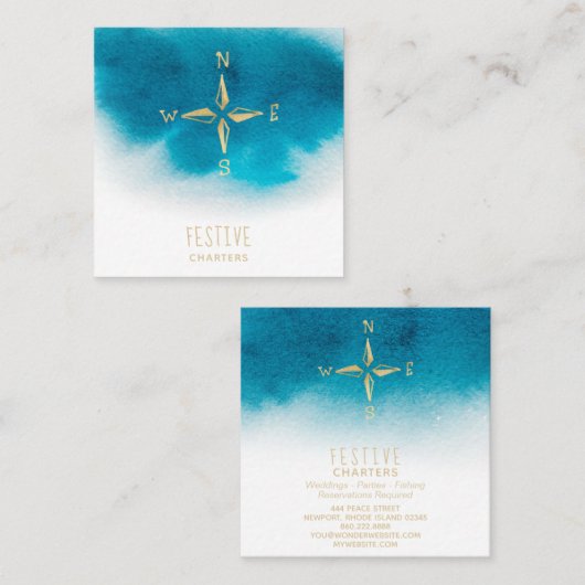 Carte De Visite Carré *~* Golden Compass Beach Ocean Sea AP 13 Turquoise (Devant / Derrière)