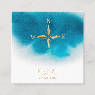 Carte De Visite Carré *~* Golden Compass Beach Ocean Sea AP 13 Turquoise