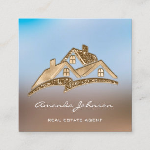 Carte De Visite Carré Golden Logo House Real Estate Agent Professional