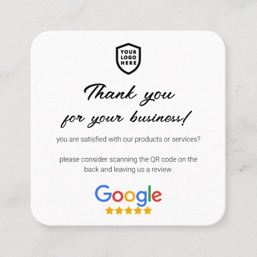 Carte De Visite Carré Google Avis | Business Review Link QR Code (Devant)