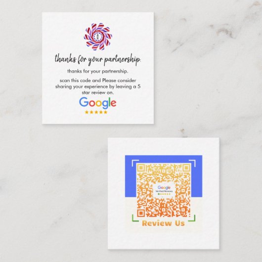 Carte De Visite Carré Google Avis | Business Review Link QR Code Squa (Devant / Derrière)