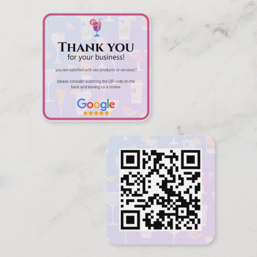 Carte De Visite Carré Google Avis | Cocktail Business Review (Devant / Derrière)