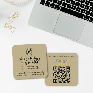 Carte De Visite Carré Google Beige moderne avis QR Code logo notaire