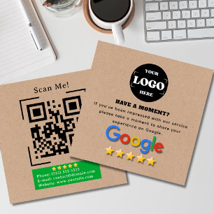 Carte De Visite Carré Google Review Avec QR Code Link Kraft Rustic