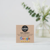 Carte De Visite Carré Google Review Avec QR Code Link Kraft Rustic (Debout devant)