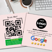 Carte De Visite Carré Google Review | Code QR | Blush Pink Modern