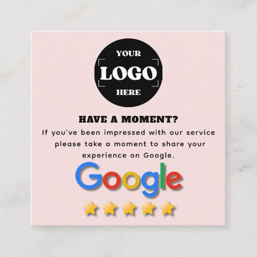 Carte De Visite Carré Google Review | Code QR | Blush Pink Modern (Devant)