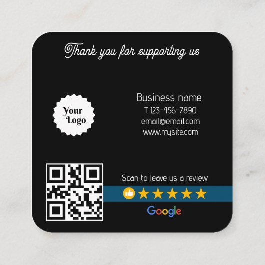Carte De Visite Carré Google Review My Business Black Qr Code Link (Dos)