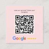 Carte De Visite Carré Google Review QR Code Merci Carré rose (Dos)
