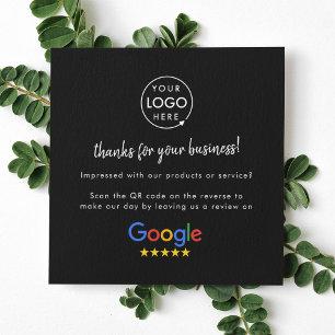 Carte De Visite Carré Google Review us Black Business Thank You QR Code