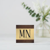 Carte De Visite Carré Grain de bois métallique | Monogramme (Debout devant)