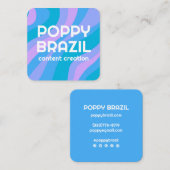 Carte De Visite Carré GRAND BOLD RETRO Curvy Wavy Stripes Bleu brillant (Devant / Derrière)
